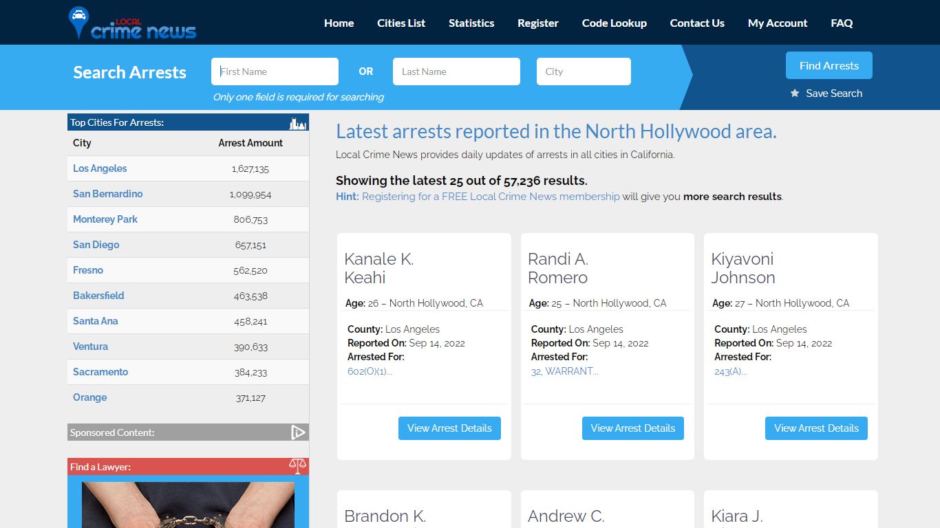 North Hollywood California Arrest Records | Local Crime News
